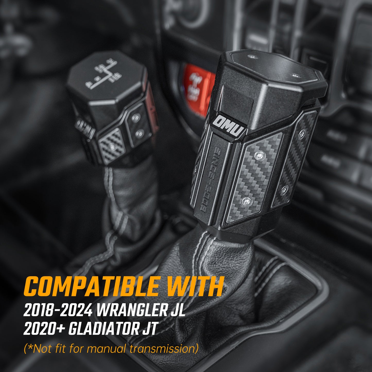 OMU Genesis Series Aluminum Alloy Gear Shif-t Knob  Automatic Transmission Shifter & Transfer Case Lever Handle Kit For Je Ep Wrangler JL Gladiator JT 2018-2024 Not Fit For Manual Transmission
