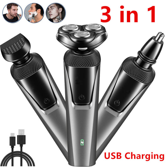 Electric Mens Shaver Razor Rotary Waterproof Pop-Up Beard Trimmer Wet Dry Cordless Nose Hair Clipper Cutting Barber Shaving Machine