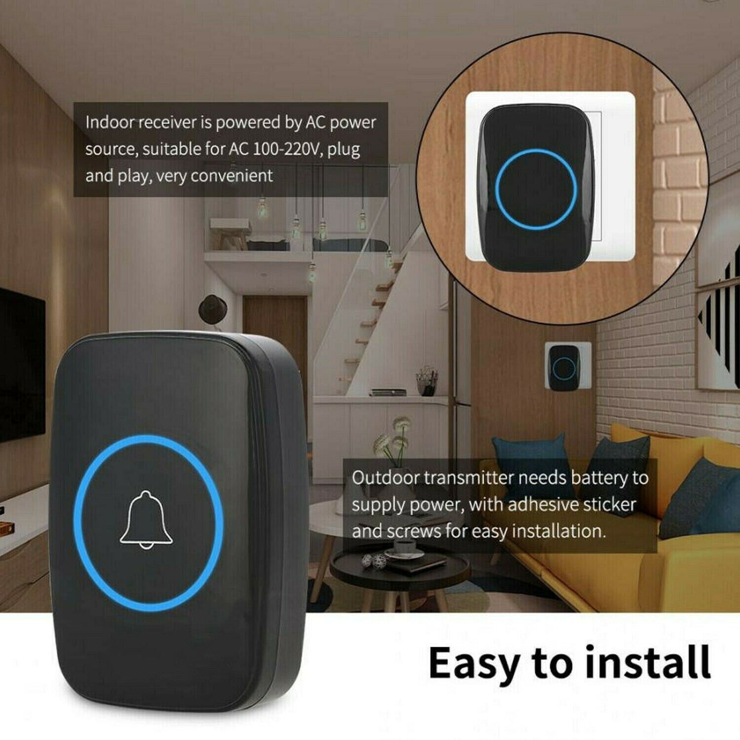 Style A 1-on-1 Black Doorbell