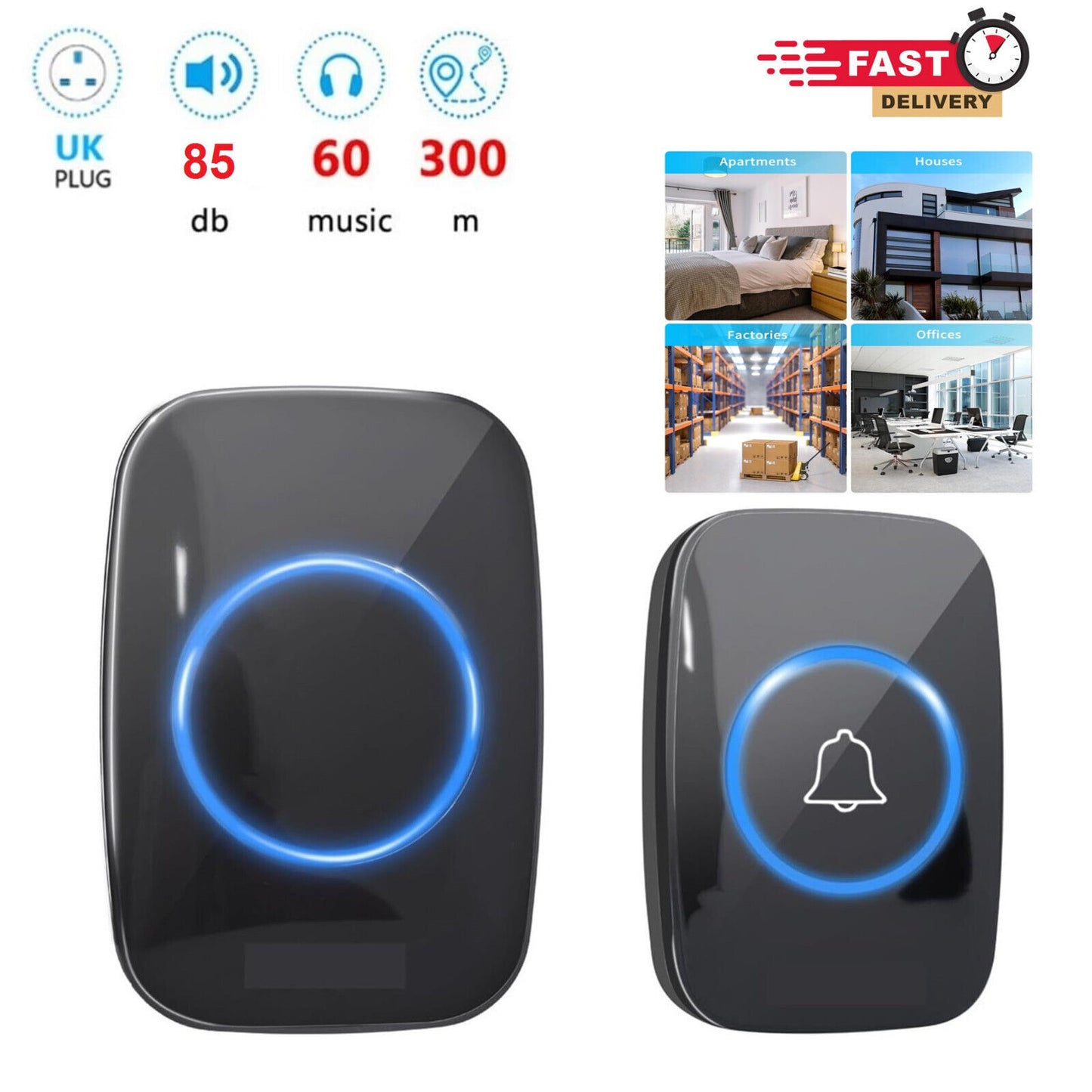 Style A 1-on-1 Black Doorbell